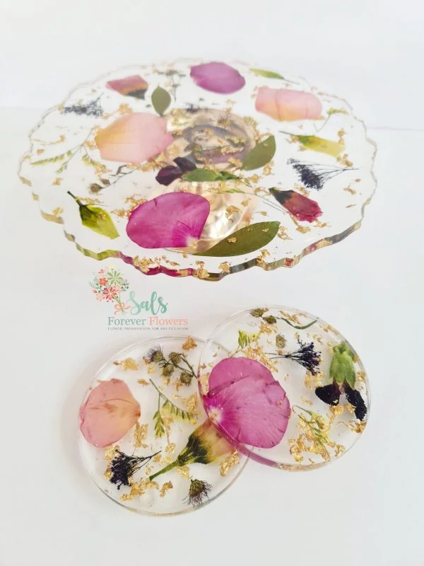 Forever Floral Resin Cake Stand with Keepsake Coasters - Image 3