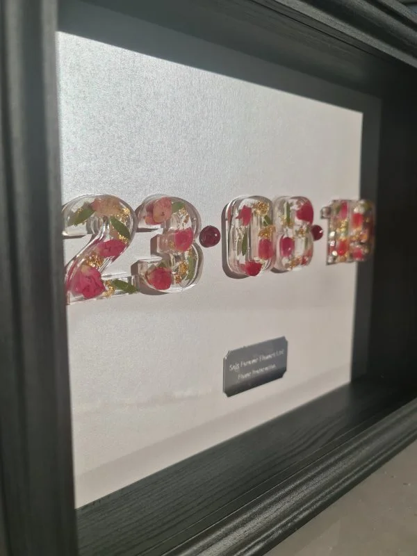 Petal Date Keepsake Frame – Real Wedding Confetti in Resin with Engraved Plaque - Image 3