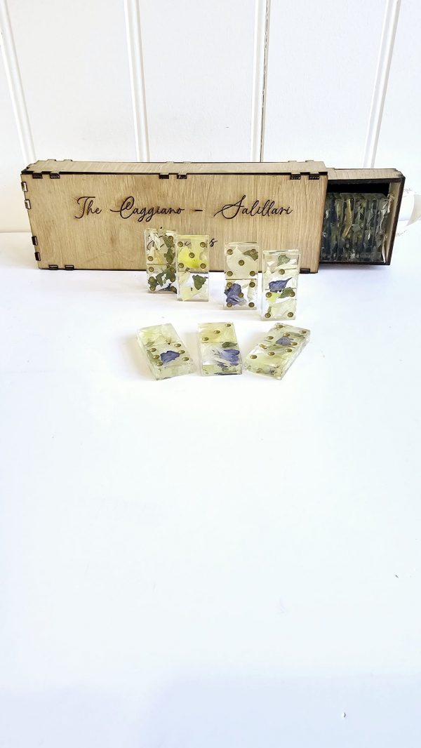 Resin Flower Personalised Domino Keepsake with Engraved Wood Box - Image 3