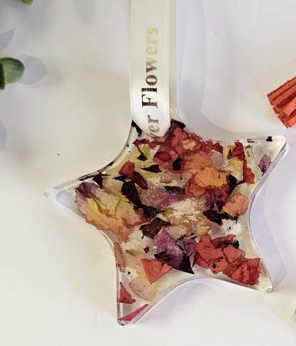 resin flower preservation hanging star ornament for wedding and funeral flower keepsake