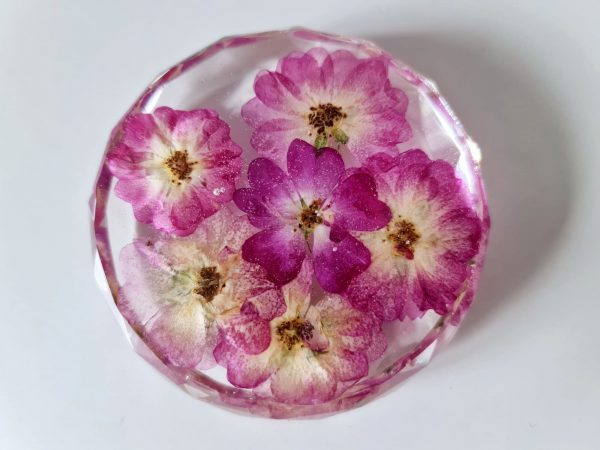 faceted edge clear resin flower preservation paperweight