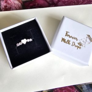 Sterling Silver Heart Breastmilk Ring with CZ Stones – Custom Keepsake for Mums