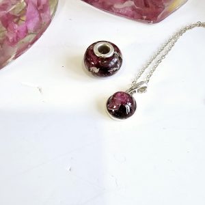 flower preservation sterling silver necklace and bracelet charm set