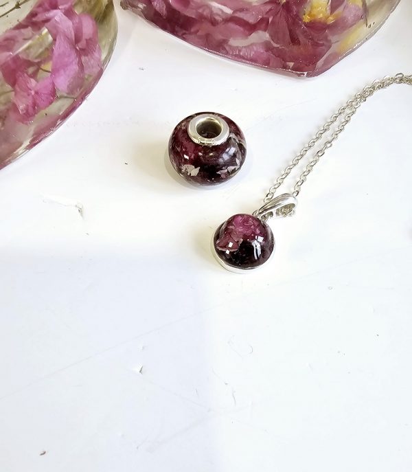 flower preservation sterling silver necklace and bracelet charm set