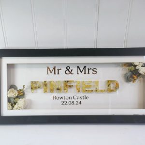 wedding flower resin preservation in name and date form framed keepsake