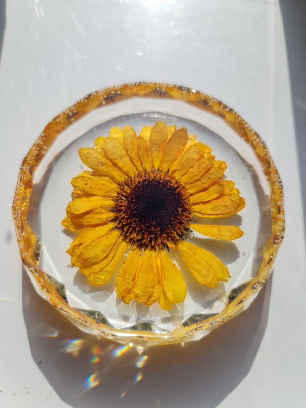 Handcrafted Resin Wedding Flower Keepsake Paperweight – Faceted Disk - Image 2