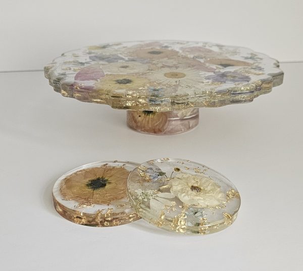 Forever Floral Resin Cake Stand with Keepsake Coasters - Image 6