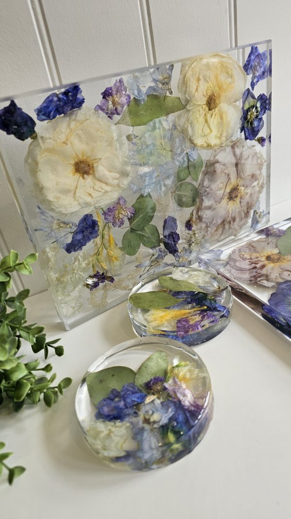 resin flower preservation coaster and placemat set, functional resin flower preservation