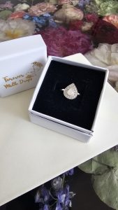 sterling silver teardrop and CZ breastmilk preservation ring keepsake