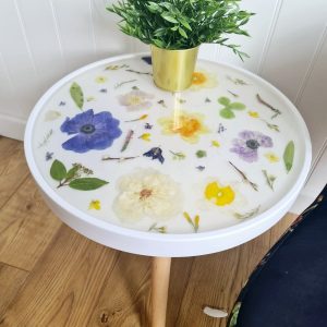 white flower preservation side table resin keepsake